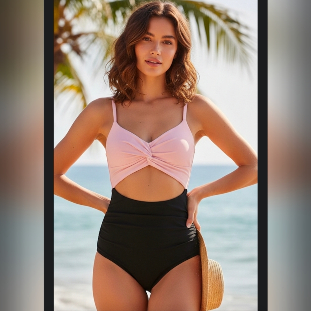 Amazon Pink and Black Women's One Piece Swimsuit